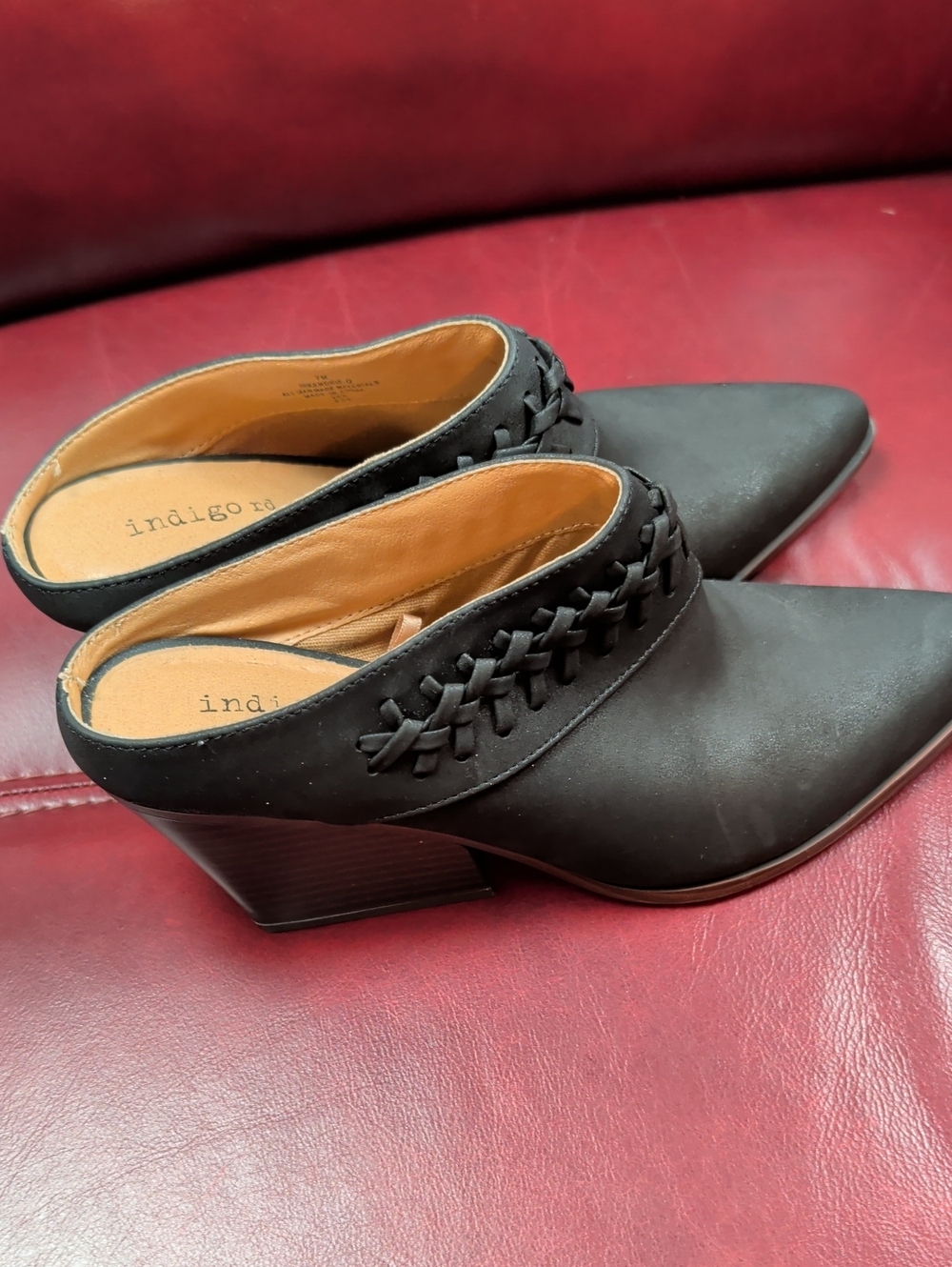 Indigo Black Braided Pointed-Toe Mule Size 7 - Picture 2 of 8